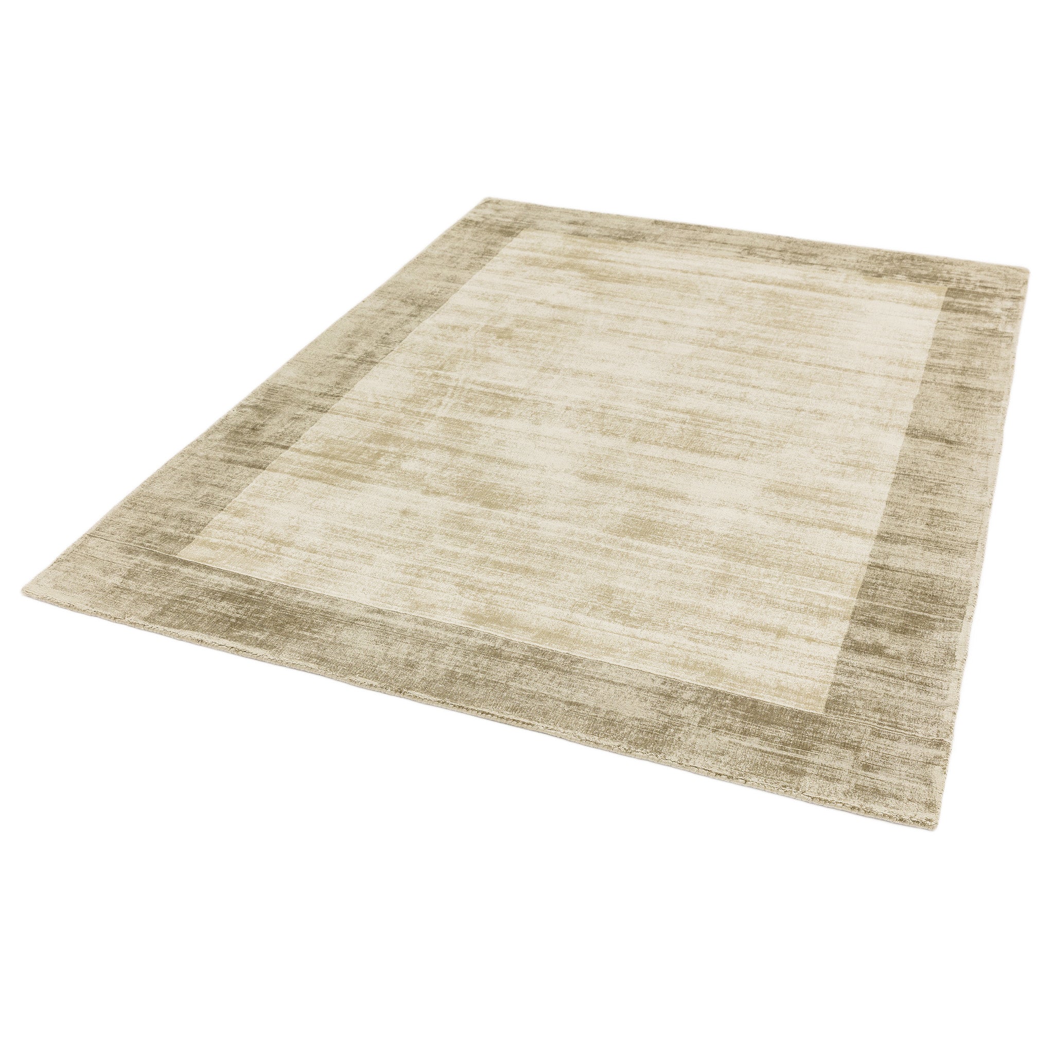 Hand Woven Viscose Rug with Border in Putty and Smoke